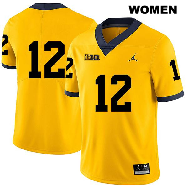 Women's NCAA Michigan Wolverines Josh Ross #12 No Name Yellow Jordan Brand Authentic Stitched Legend Football College Jersey QB25L22MQ